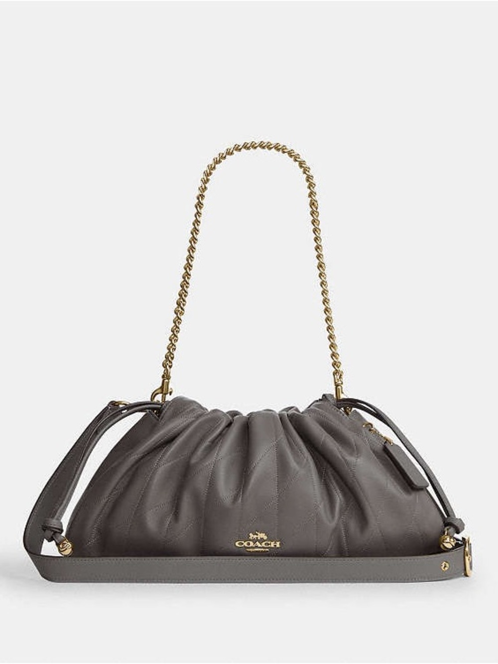 Coach Faye Large Shoulder Bag in Gray Quilting with Gold Chain